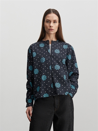 Mads Nørgaard Leo Twill Frey Shirt AOP Pixel Flower Dot AOP/Black