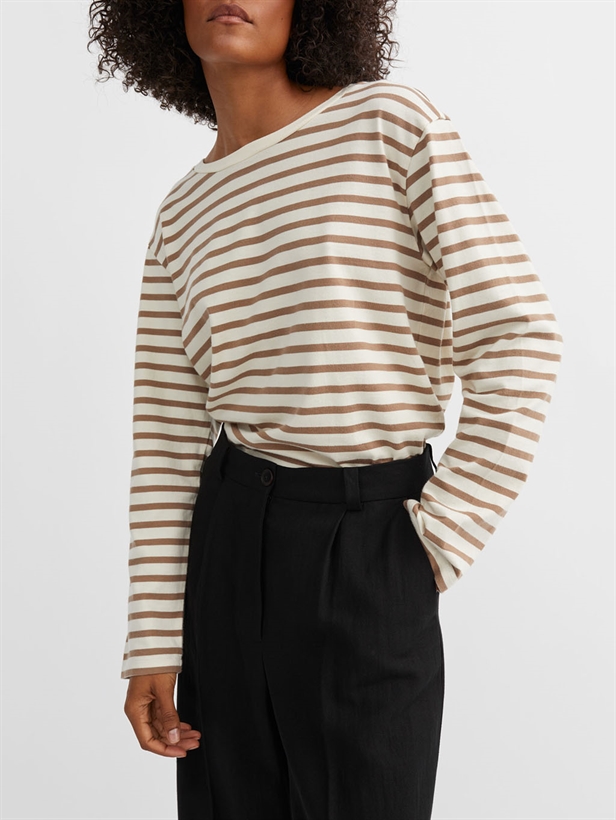 Skall Studio Loui oversized blouse Light brown/White stripe