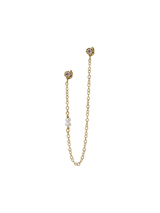 Stine A Twin Flow Earring with Stones Chain & Pearls - Single Guld