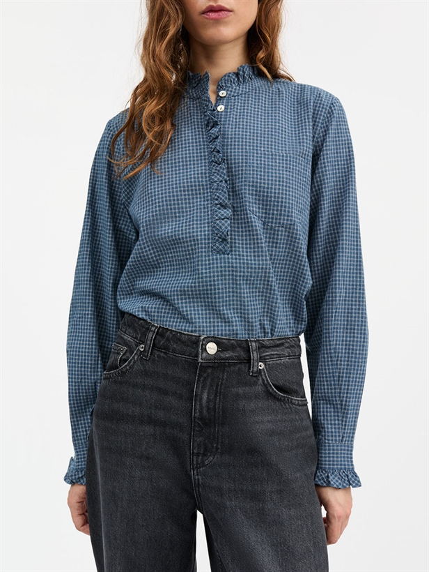 Skall Studio Lune shirt Blue/Cream mini check