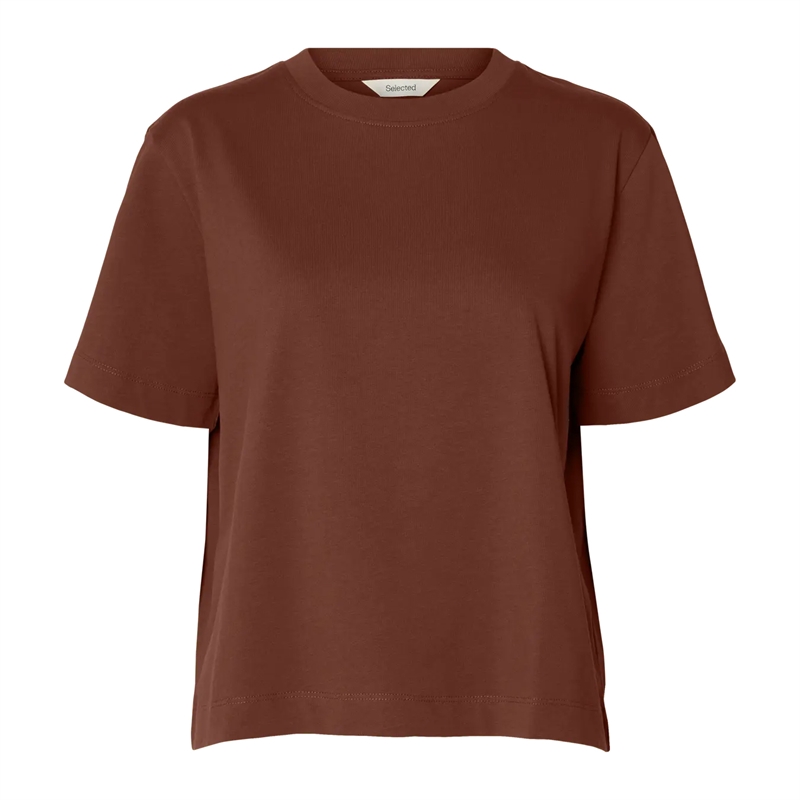 Selected Femme SlwEssential SS Boxy t-shirt i den dybe rødbrune farve Cherry Mahogany i økologisk bomuld