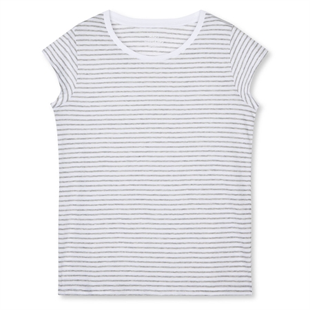 Mads Nørgaard Fine Jersey Stripe Teasy Tee Briliant White/Light Grey