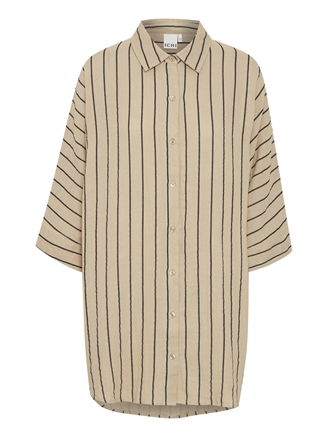 Ichi IaFoxa Striped Beach Shirt Doeskin/Black Stripe
