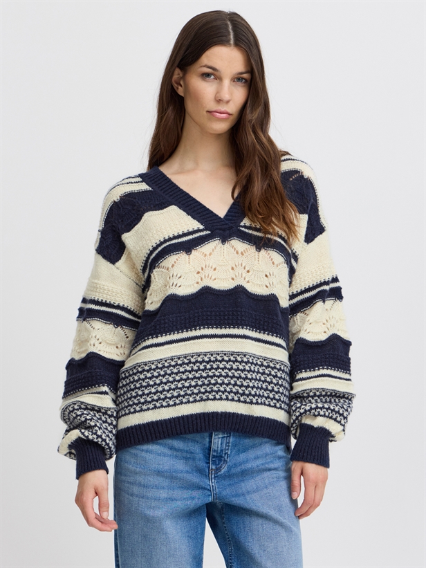 Ichi IhAstra LS Knit Total Eclipse Stripe