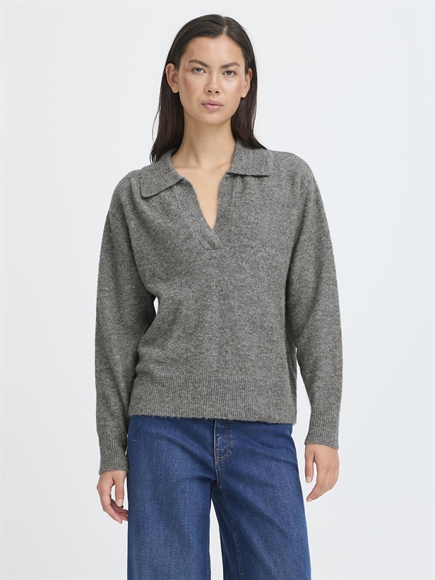 Ichi IhMacon LS Knit Dark grey melange