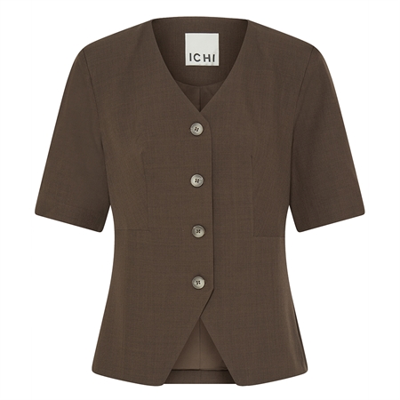 Mørk meleret kortærmet ICHI blazer til kvinder hos MAAK Shop - Slate Black Melange Brown model 20126232