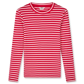 Mads Nørgaard 2x2 Cotton Stripe Tuba Tee LS High Risk Red/White Alyssum