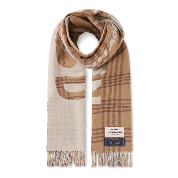 Mads Nørgaard Woven Wool Logo Scarf Cornstalk/Cocoa Brown 