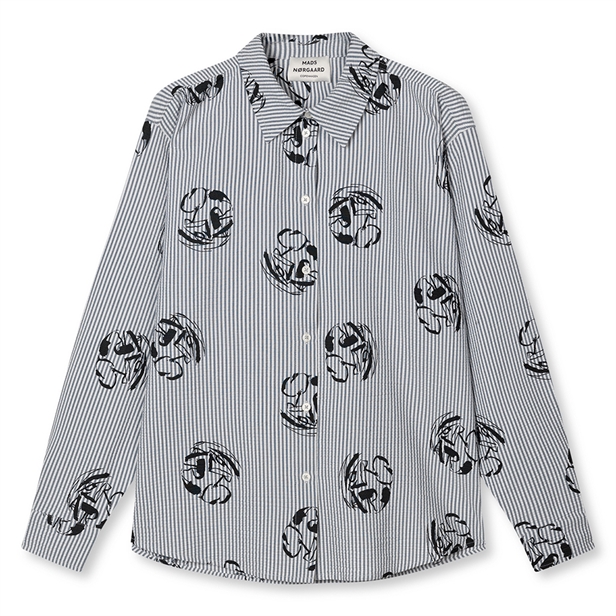 Mads Nørgaard Soft Crease Crelly Shirt AOP Vintage Indigo/Vanilla ice