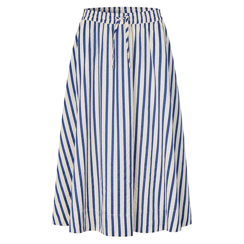 Blå og cremefarvet stribet BristolLL Midi Skirt nederdel fra Lollys Laundry