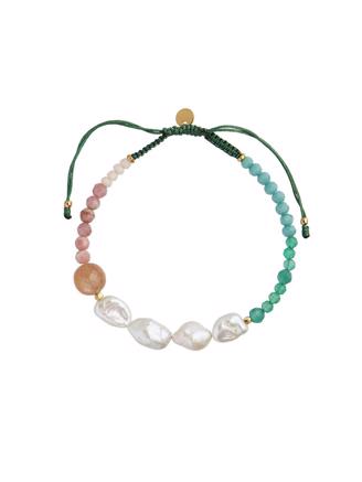 Stine A Powder Fall Bracelet with Stones and Pearls and Pine Green Ribbo