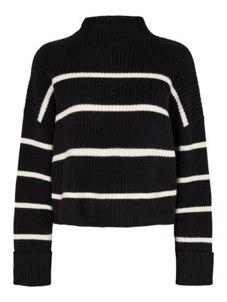 Co'Couture Row Stripe Box Crop Knit Black