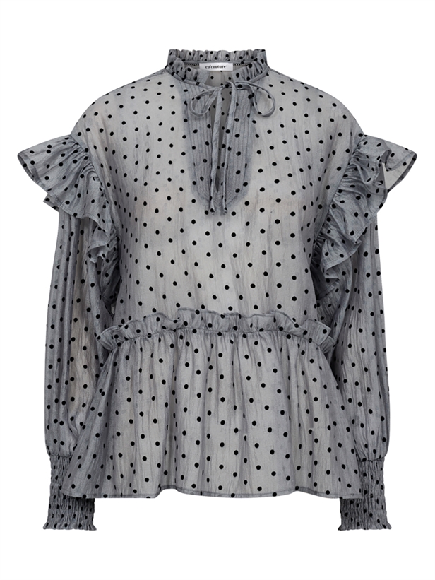 Co\'Couture KatinkaCC Dot V-Frill Blouse Light Grey