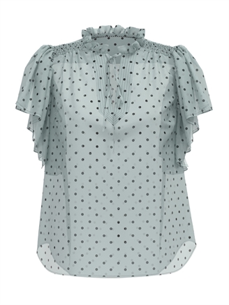 Co'Couture DionneCC Dot SS Frill Top Pale Blue