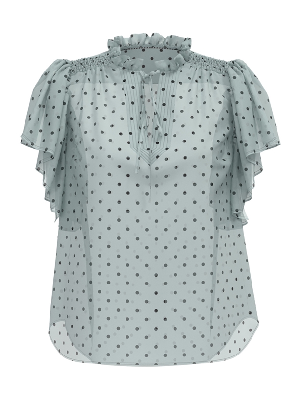 Co\'Couture DionneCC Dot SS Frill Top Pale Blue