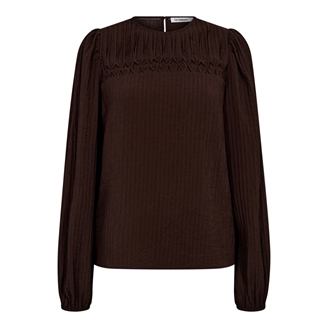 Co'Couture ShinaCC Pintuck Blouse Dark Brown