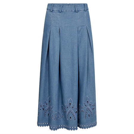 Co'Couture TillyCC Pleat Emb Skirt Denim Blue