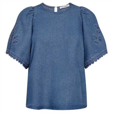 Co'Couture TillyCC Emb SS Blouse Denim Blue