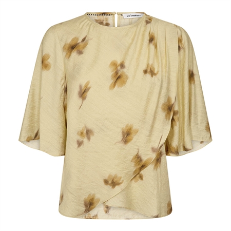 Co'Couture MylaCC Flower Drape SS Blouse Pale Yellow