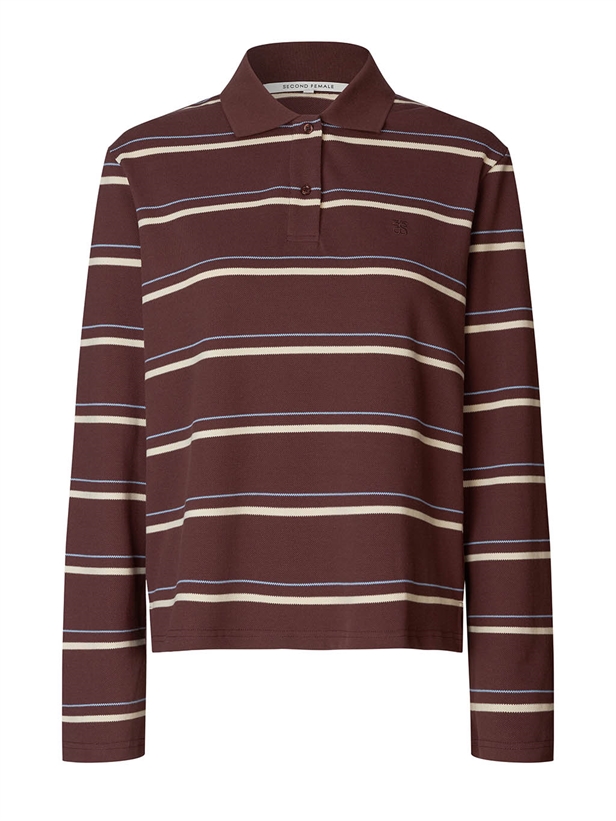 Second Female Lovella Striped Polo LL Tee Bitter Chocolate