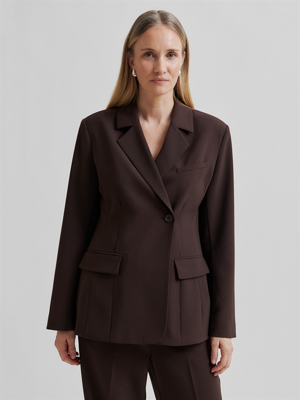 Second Female Fique Fitted Blazer Chocolate Plum