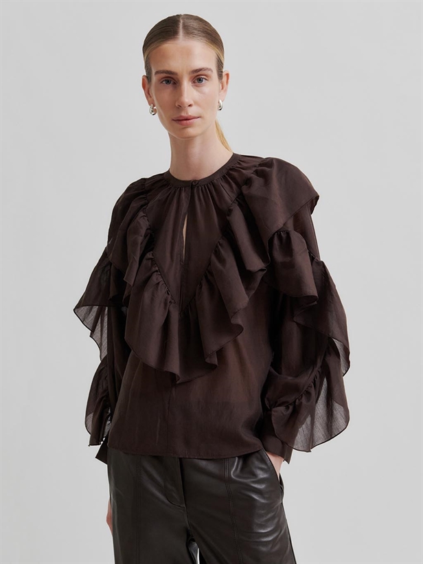 Second Female Fria Frill Blouse Chocolate Plum