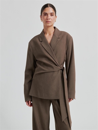 Second Female Dakota Wrap Blazer Mid Brown Melange