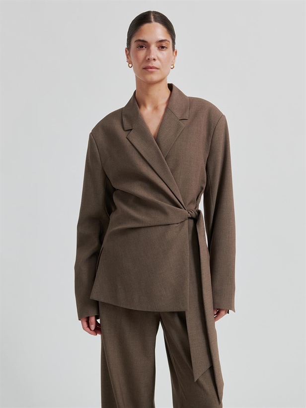 Second Female Dakota Wrap Blazer Mid Brown Melange