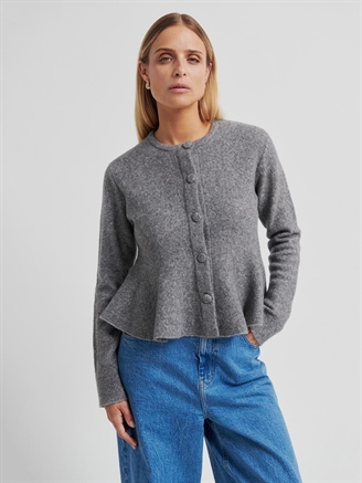 Second Female Hiva Peplum Knit Cardigan Mid Grey