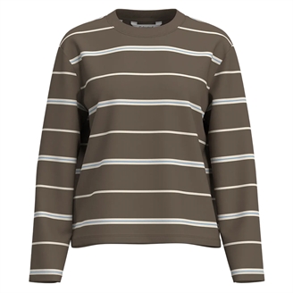 Selected Femme SlfBoxy-Luma LS O-Neck Tee Chocolate Chip/Egret/Cashmere Blue