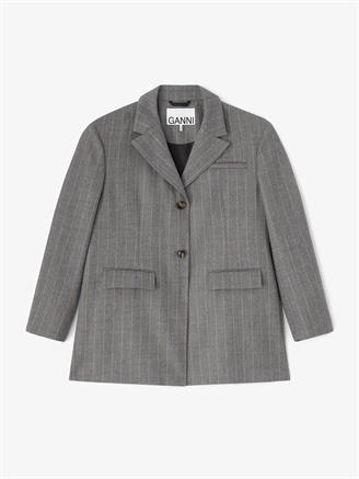 Ganni Wool Stripe Blazer Pewter Melange