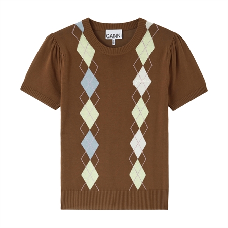 GANNI Light Cotton Argyle T-shirt Tiramis