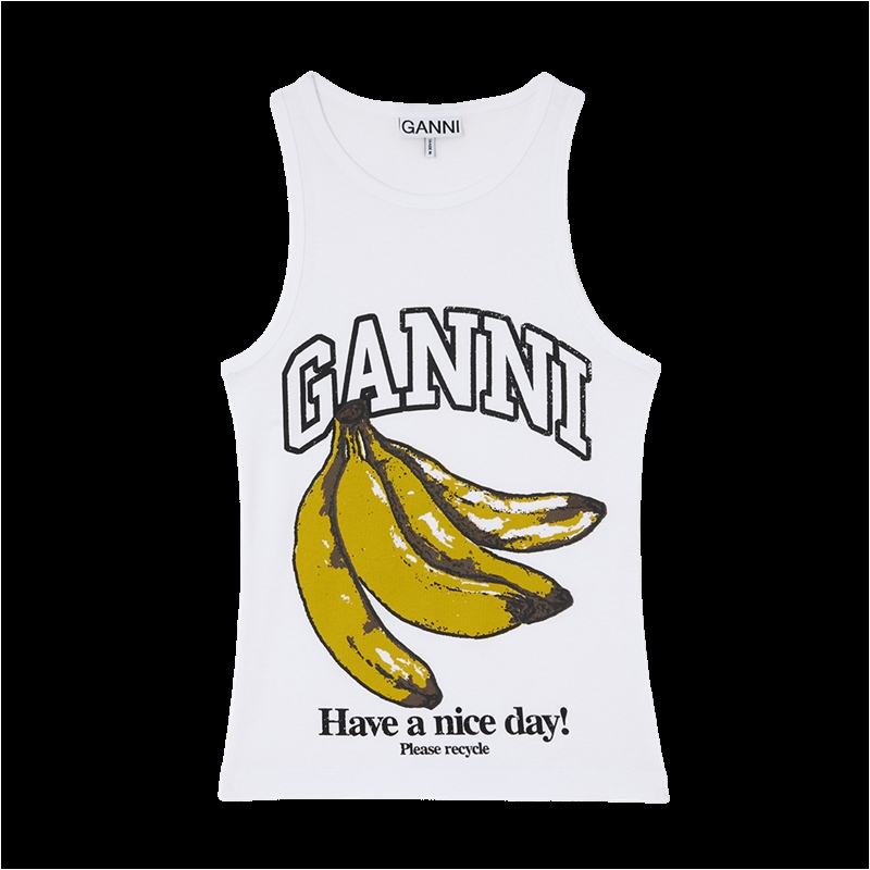 Ganni Compact rib tank top Bright White