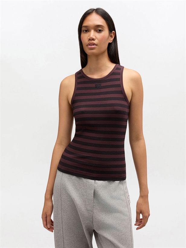 Ganni Soft Cotton Rib Tank Top Chocolate Plum