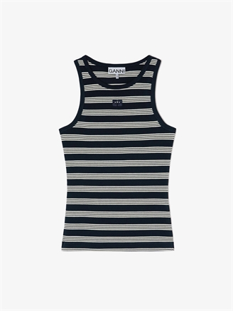 Ganni Soft Cotton Rib Tank Top Sky Captain