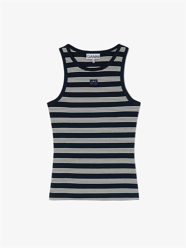 Ganni Soft Cotton Rib Tank Top Sky Captain