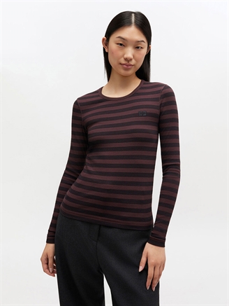 Ganni Soft Cotton Stripe Rib Longsleeve Chocolate Plum