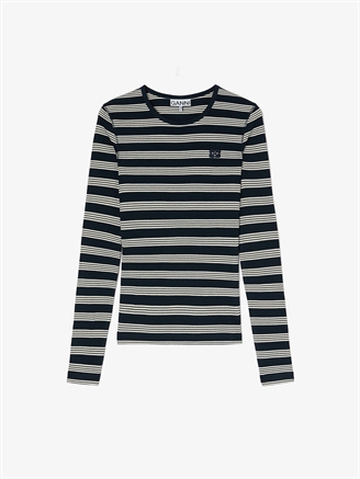 Ganni Soft Cotton Stripe Rib Longsleeve Sky Captain