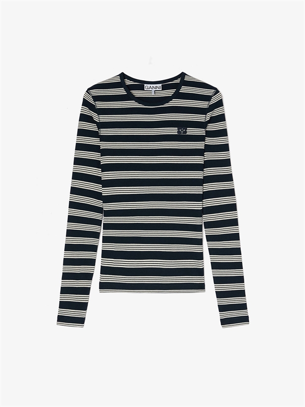 Ganni Soft Cotton Stripe Rib Longsleeve Sky Captain