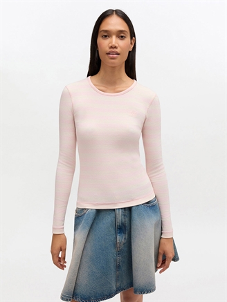 Ganni Soft Cotton Stripe Rib Longsleeve Chalk Pink