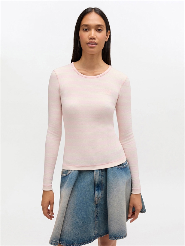 Ganni Soft Cotton Stripe Rib Longsleeve Chalk Pink