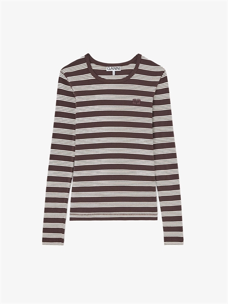 Ganni Soft Cotton Rib Longsleeve Top Stripe Mole