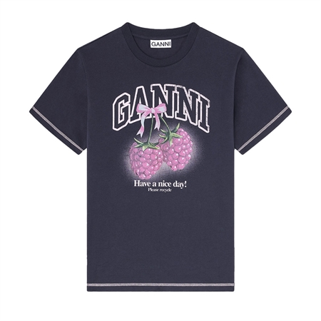 Ganni Basic Cotton Jersey Raspberry Print Phantom