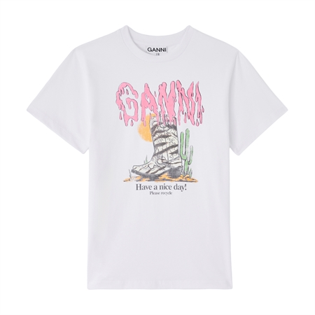 GANNI Basic cotton Western zebra boot tee Bright White