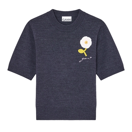 Ganni Crochet Applique merino tee Phantom