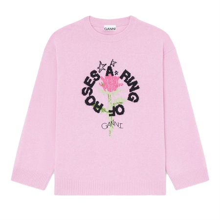 Ganni Graphic Wool Oversized crewneck Chalk Pink