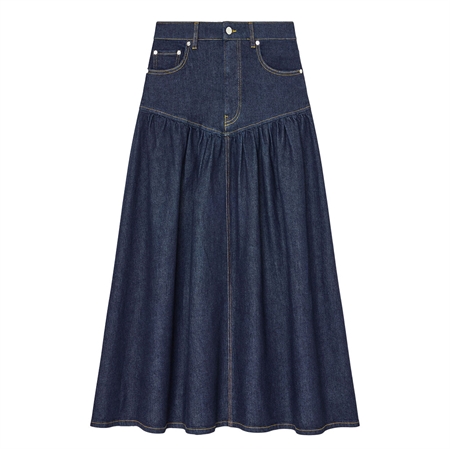 Ganni Stretch Denim Long Skirt Rinse
