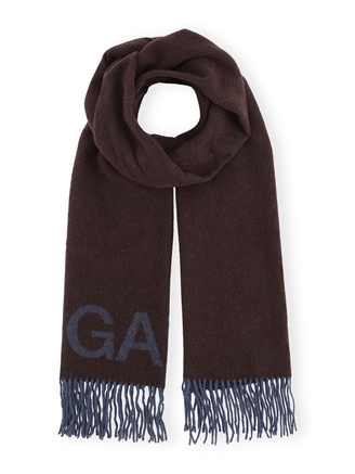 Ganni A5283 Recycled Wool Fringed Scarf Shaved Chocolate
