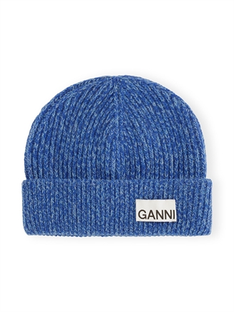Ganni A5353 Light Structured Rib Knit Beanie Nautical Blue