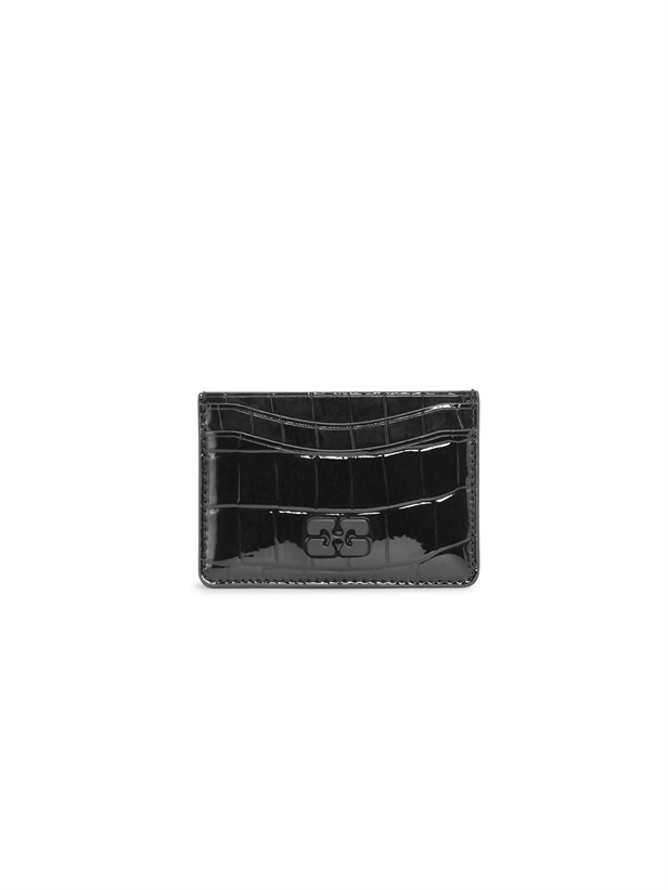 Ganni A6148 Ganni Bou Card Holder Patent Croco Black